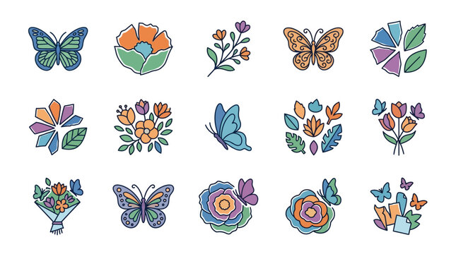 Elegant vintage floral art composition with delicate butterfly illustrations handcrafted torn paper petals watercolor textures soft pastel colors botanical design elements spring garden aest