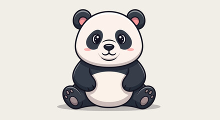 Cute cartoon giant panda sitting and smiling illustration on light background. © ErianJendra