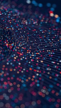 Round big data visualization with AI processing, quantum computing and futuristic information flow, seamless 3D loop. Vertical video.