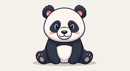 Cute cartoon panda bear sitting on a light background. © ErianJendra