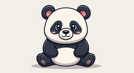 Cute cartoon panda sitting and smiling illustration on a plain background. © ErianJendra