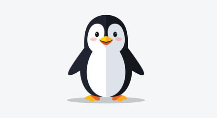 Cute cartoon penguin illustration standing on a light background. © ErianJendra