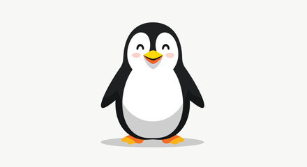 Cute cartoon penguin illustration with a happy expression and smiling face. © ErianJendra