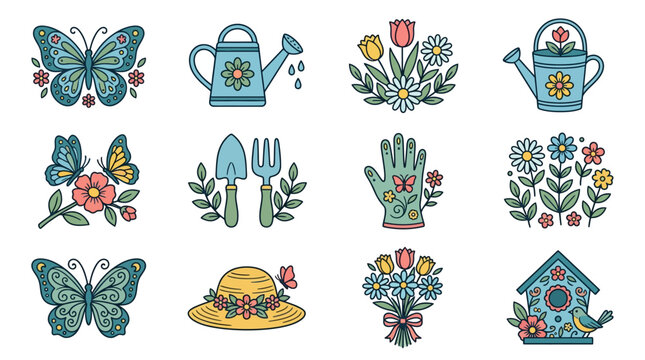 Spring Themed Social Media Graphic with Floral Stickers and Vintage Butterfly Motifs for Seasonal Branding and Digital Marketing