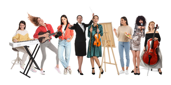 People of different artistic occupations, collection of portraits on white background. Choosing profession