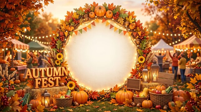 Celebrate Autumn With Seasonal Decorations at Festival Scene in a Park
