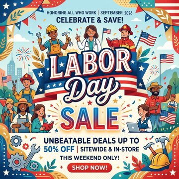 Labor Day Sale Offers Discounts and Celebrations With Diverse Workers and Activities in September 2026