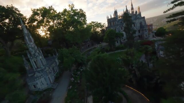 Cinematic Aerial View of , Portugal Historic Medieval City, Castle, Stone Streets and Scenic Urban Landscape from Drone