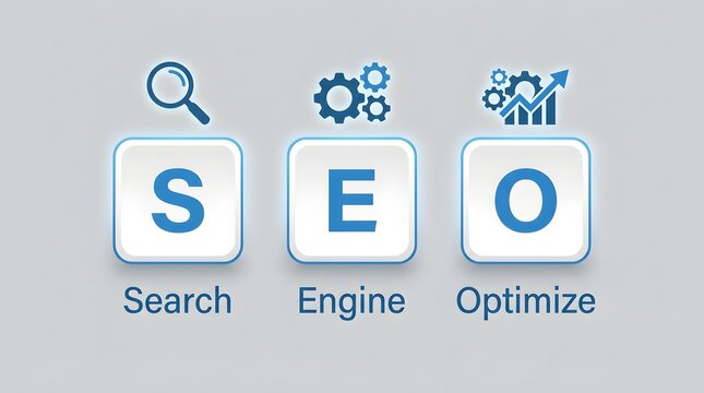 SEO optimization concept with search engine letters, online marketing, digital ranking, and website visibility strategy