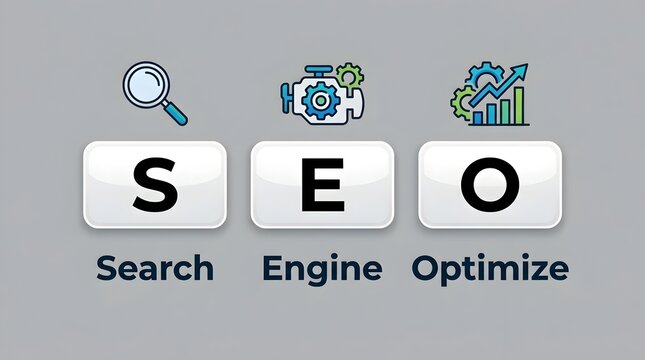 SEO optimization concept with search engine letters, online marketing, digital ranking, and website visibility strategy