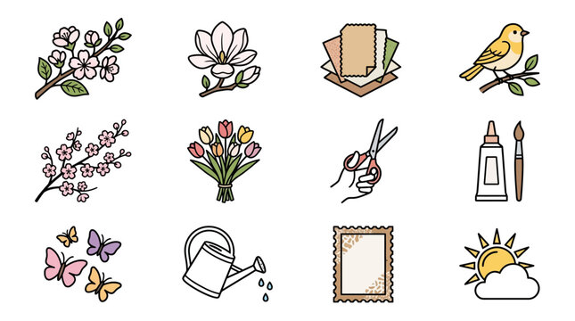 Handcrafted Spring Botanical Art Poster with Vibrant Flowering Trees in Mixed Media Paper Collage Style Watercolor Texture and Delicate Petals for Nature Inspired Home Decor Wall Art