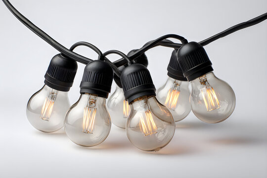 String of vintage edison light bulbs isolated on white background