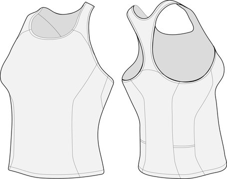 Women racerback athletic tank top CAD template front and back
