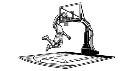 Man dunking basketball hoop sports action. © jaya