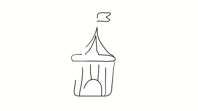 Circus, big top, tent, entertainment. Continuous line. Isolated on white. Video 4k object illustration self-drawing. Object construction. Minimalist continuous line drawing silhouette on a white backg