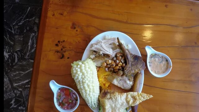 Traditional hornado pork dish from ecuador served in a restaurant