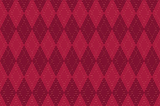 Argyle vector pattern. Dark red with thin golden dotted line. Seamless geometric background textile, clothing, wrapping gift paper. Backdrop Xmas party invite card. Christmas traditional color maroon.