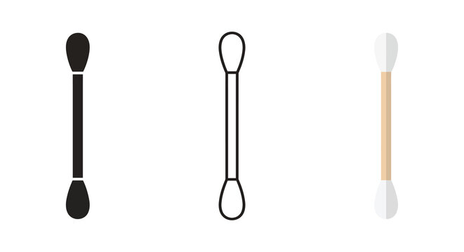 Cotton Swab Illustrations Black Silhouette Line Art And Color Version