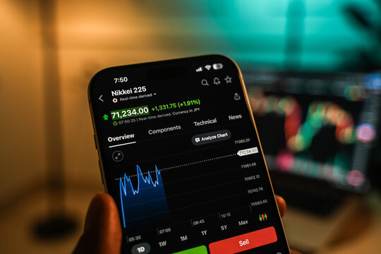 Nikkei or Japan stock exchange logo is displayed on a smartphone screen in Bangalore, India, on June 15, 2026
