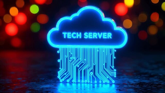 Neon tech server cloud icon