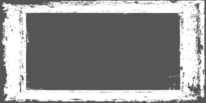 Grunge distressed border on dark background abstract white textured frame overlay element for vintage graphic design