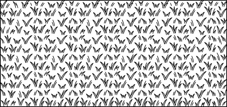 Hand drawn grass pattern background with simple black ink strokes for nature themed design and surface texture