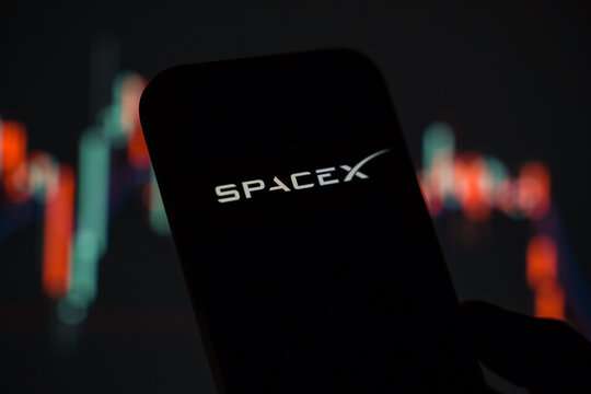 SpaceX logo is displayed on a smartphone screen in Bangalore, India, on June 15, 2026
