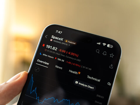 SpaceX logo is displayed on a smartphone screen in Bangalore, India, on June 15, 2026
