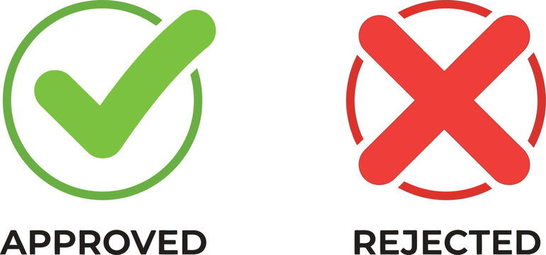 Green check mark and red cross sign for approved and rejected status