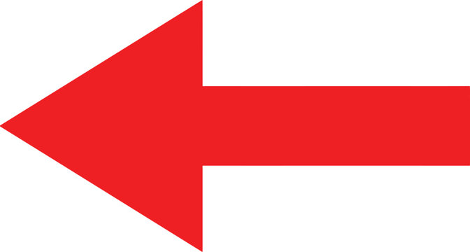 Simple red arrow pointing to the left as a sign or direction symbol
