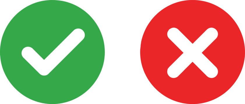 Green check mark and red cross mark symbols for survey or choice icons