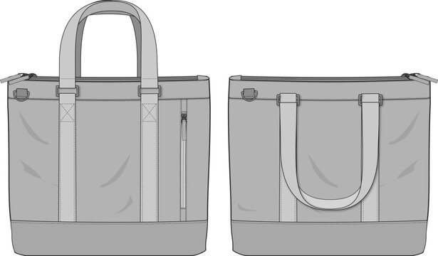 Zippered utility tote bag CAD template front and back views