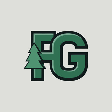 Graphic logo design featuring letters fg combined with a stylized pine tree icon element, monogram