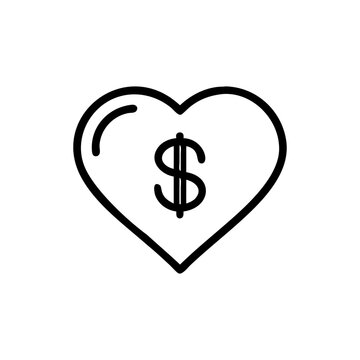 Linear heart icon with a dollar currency sign currency business investment financial isolated