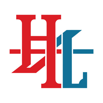 Red and blue hl intertwined letter logo with monogram alphabet typography branding creative