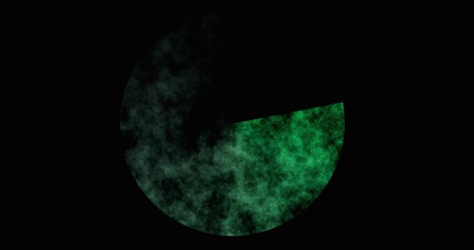 Circular green radar with fading noise signal on black background