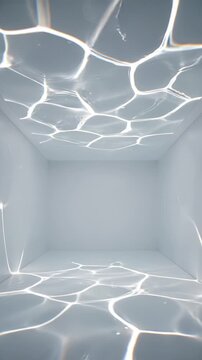Abstract water ripple light reflections on white empty room ceiling background, 9:16 vertical video
