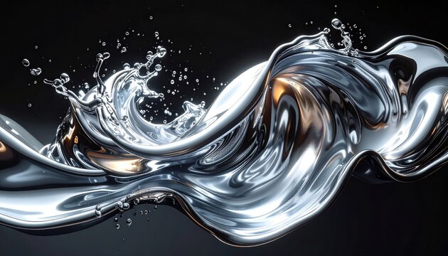 Liquid Silver Waves Splashing with Metallic Reflections in Dynamic Motion