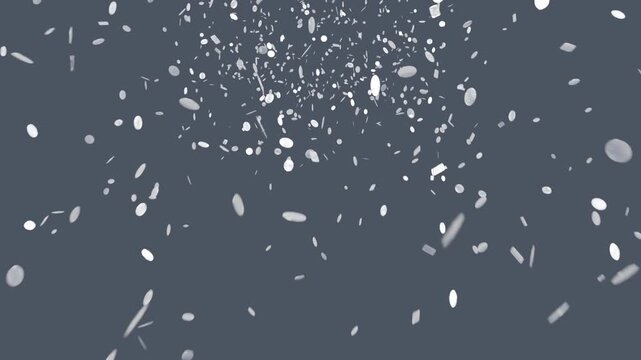 Moving camera revealing disc and flake cloud drifting through dark gray backdrop, showing parallax