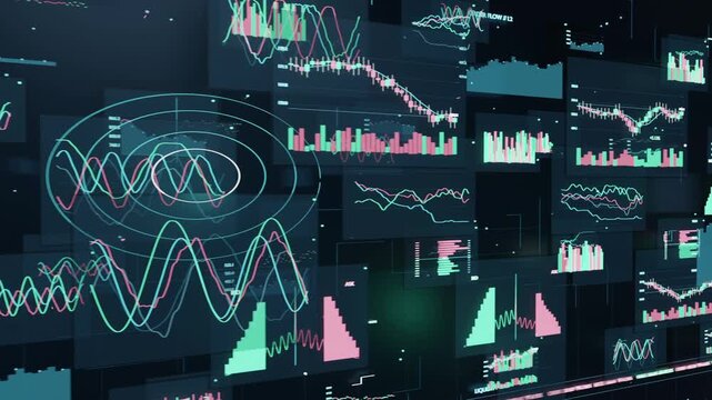 Panning camera causing data panels sliding and updating plots for monitoring on dark dashboard