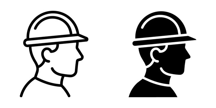 Construction worker icon set, profile view of a man wearing a hard hat isolated on transparent background