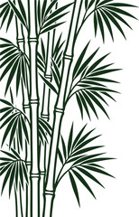 Fototapeta premium Green Bamboo Stalks And Leaves Dark Silhouette