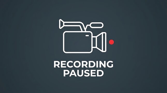 Recording paused icon with a video camera sign and a red dot on a dark blue background.