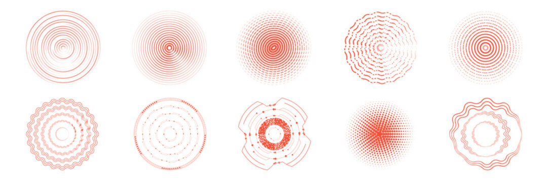 Hypnotic concentric rings spread outward like soundwaves, featuring gradient halftone dots and geometric precision for striking visual impact in contemporary graphic projects.
