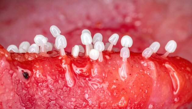 Detailed microscopic view of human taste buds on the tongue's papillae surface