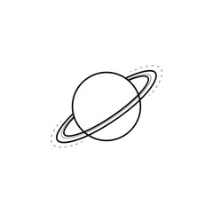 Planet with rings black line drawing on white background © MDLIMON