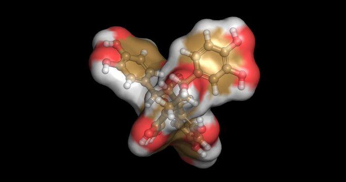 Procyanidin B1, antioxidant and flavonoid for oxidative stress reduction / cardiovascular protection, 3D molecule spinning 4K