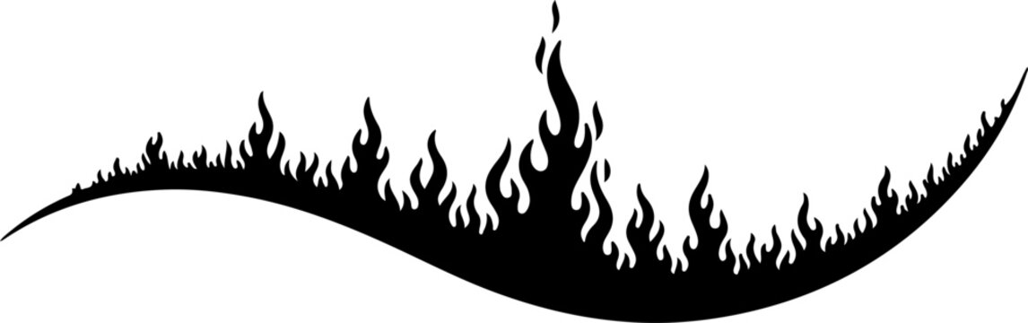 Black fire flame silhouette wave border for graphic design and decoration
