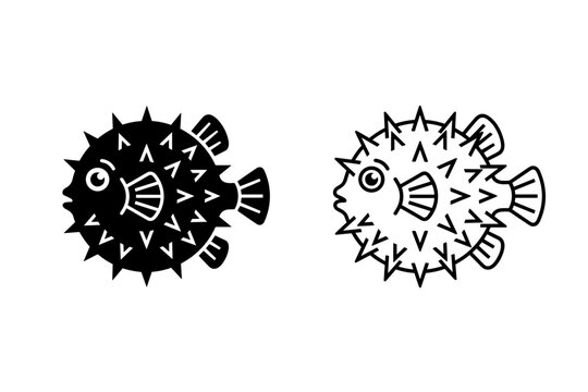 Stylized illustrations of pufferfish showcasing unique textures and shapes