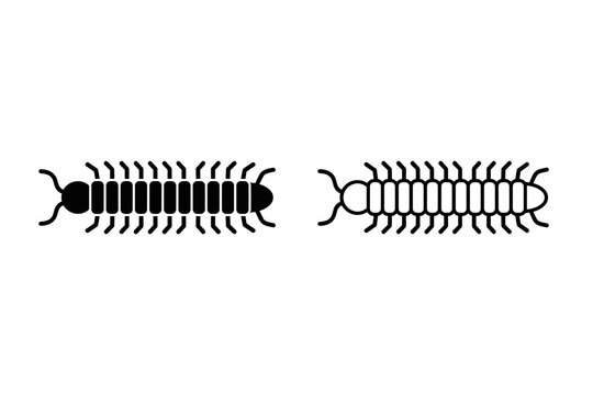 Simple black and white icons of a centipede and a millipede side by side